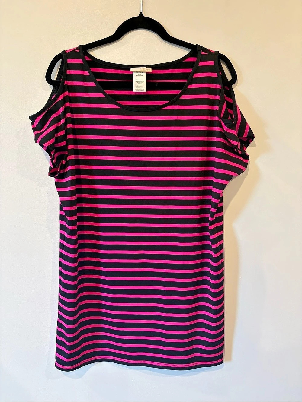 Michael Kors Striped Short Sleeve Top in Black & Pink Size Small